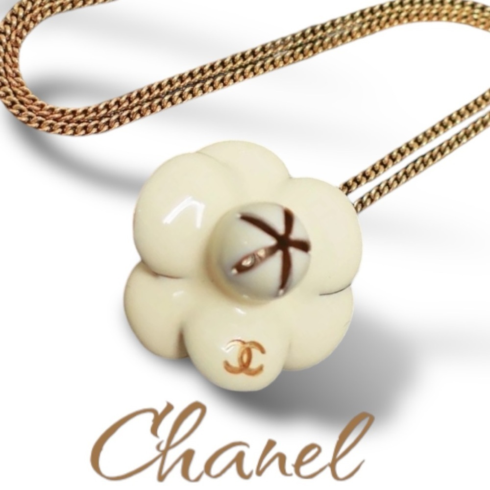 CHANEL White Camellia Flower with Original Chain RARE AUTHENTIC ORIGINAL BOX​